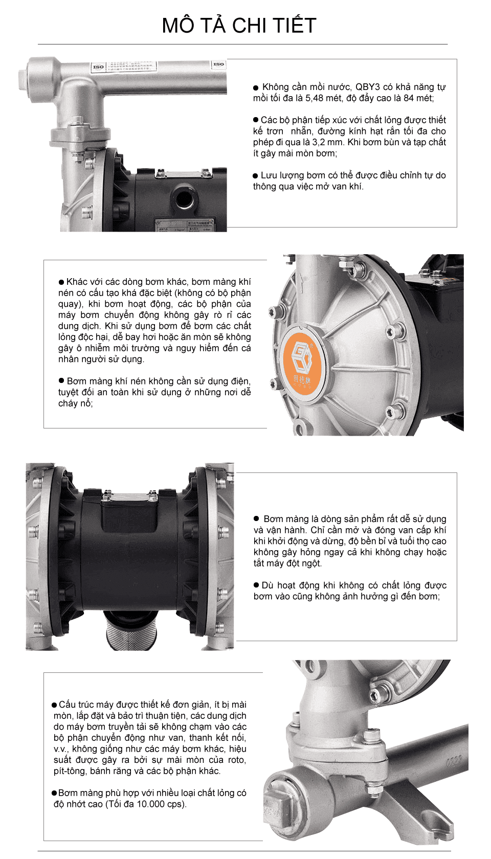 Bơm Màng Khí Nén GODO QBY3-32 INOX