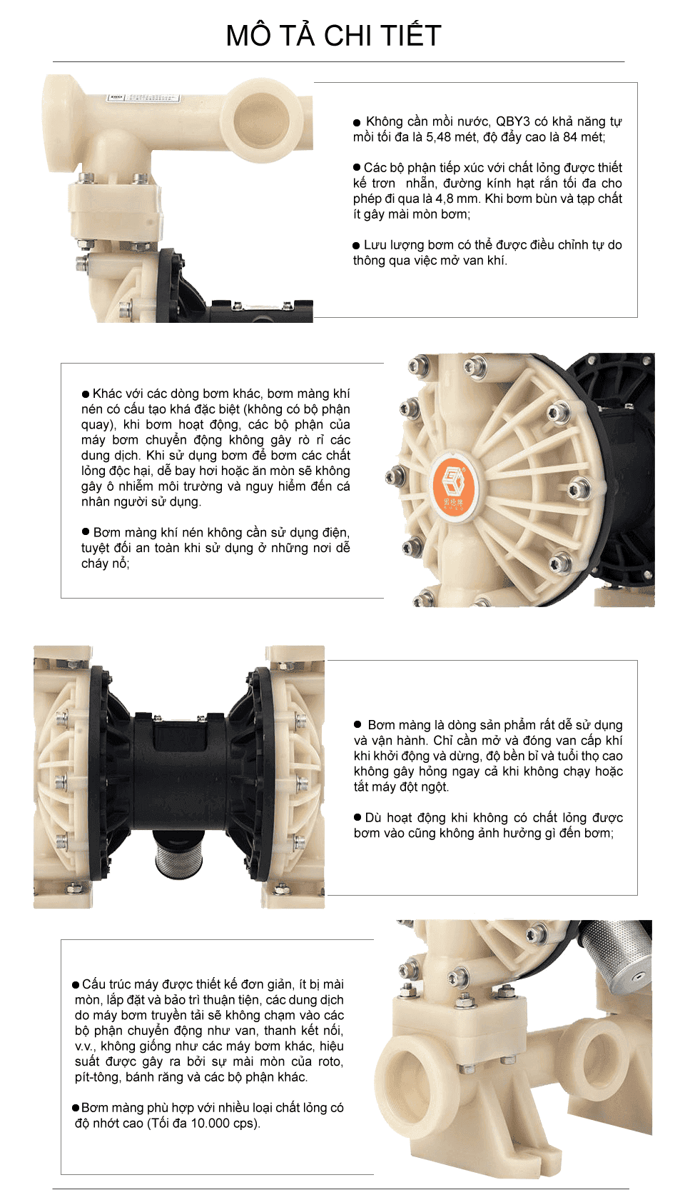 Bơm Màng Khí Nén GODO QBY3-50 -65Teflon