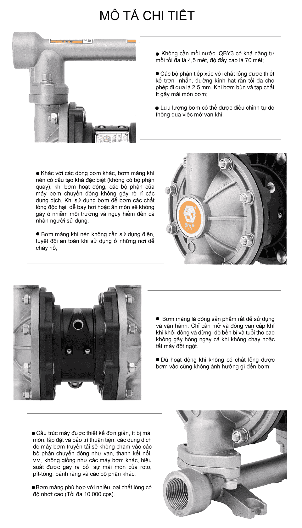Bơm Màng Khí Nén GODO QBY3-20-25 INOX