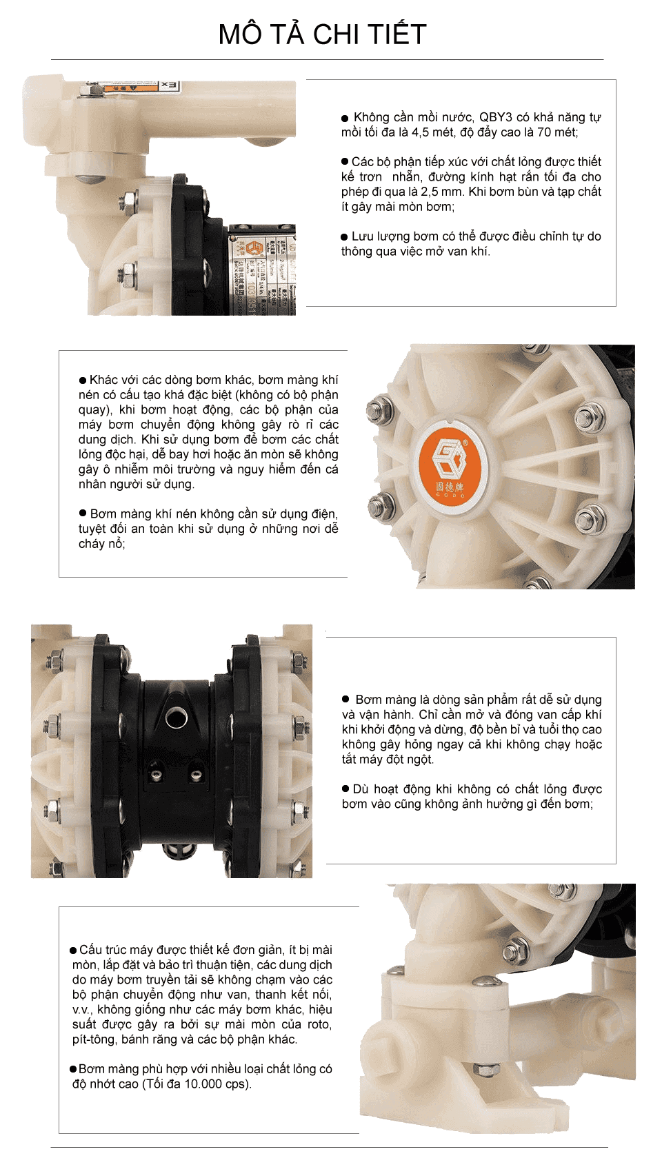 Bơm Màng Khí Nén GODO QBY3-20 NHỰA TEFLON