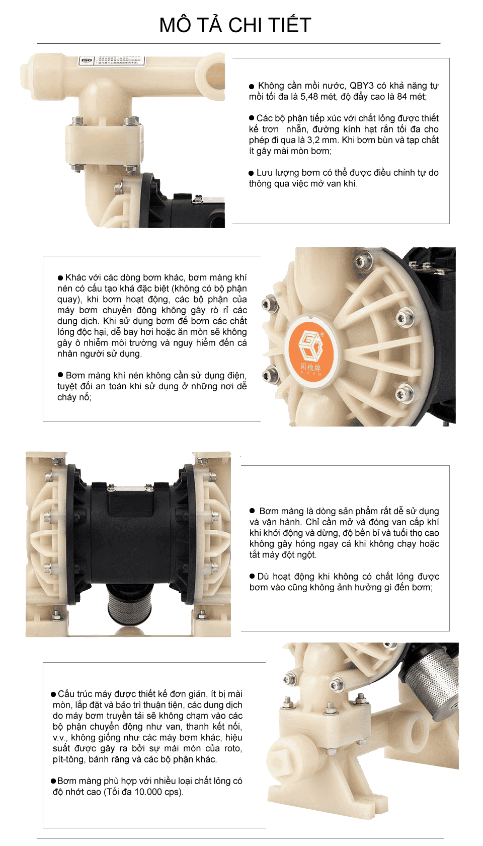 Bơm Màng Khí Nén GODO QBY3-32 Teflon