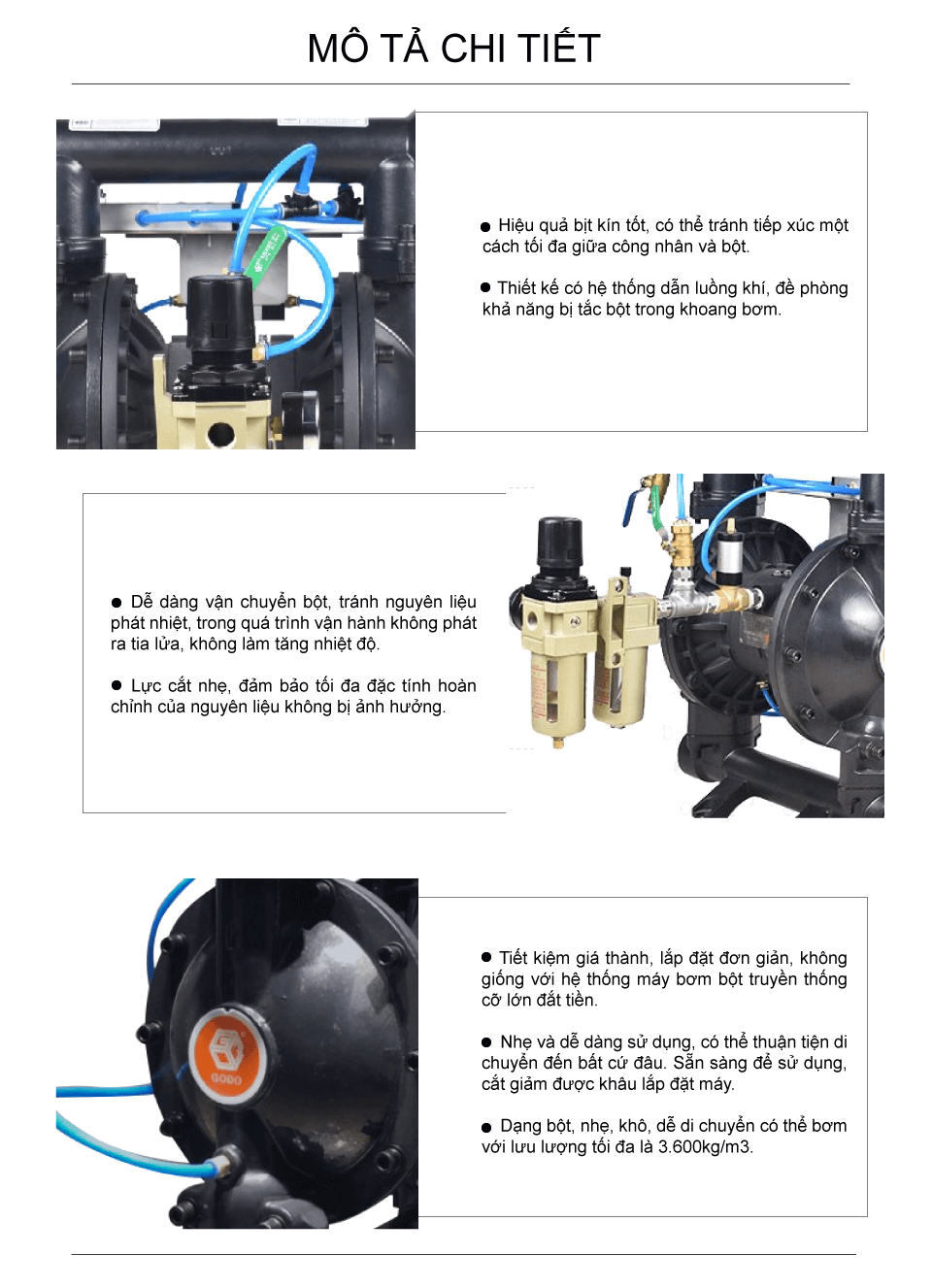 Bơm Màng Bột GODO QBF3-50/65 GANG