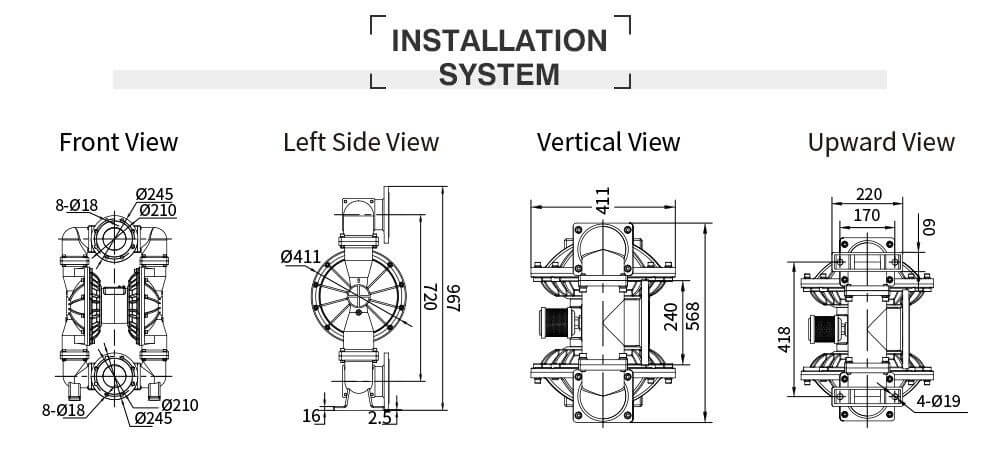 Thông số kỹ thuật Bơm Màng Khí Nén GODO