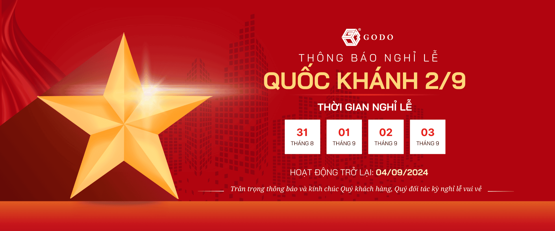 Thông báo nghỉ lễ 2/9/2024