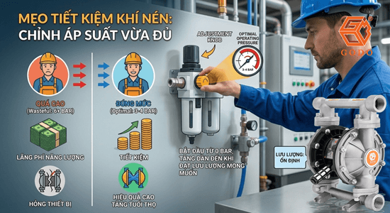 Mẹo tiết kiệm khí nén khi sử dụng bơm màng