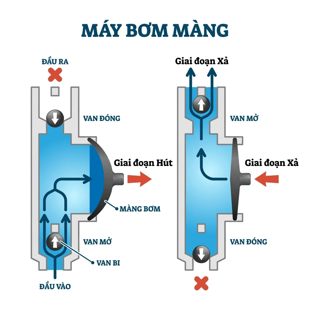 Sơ đồ nguyên lý máy bơm thùng phuy khí nén